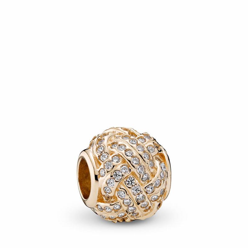 Pandora Sparkling Love Knot Charm - Yellow Gold 14 K/Cubic Zirconia - Canada | QF5771FX